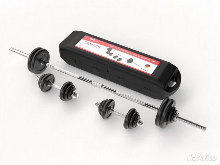 Набор гантелей и штанга UixFit в кейсе 50kg