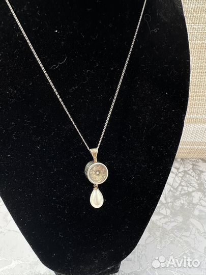 Цепочка с кулоном серебро 875 бриллиант патина вин