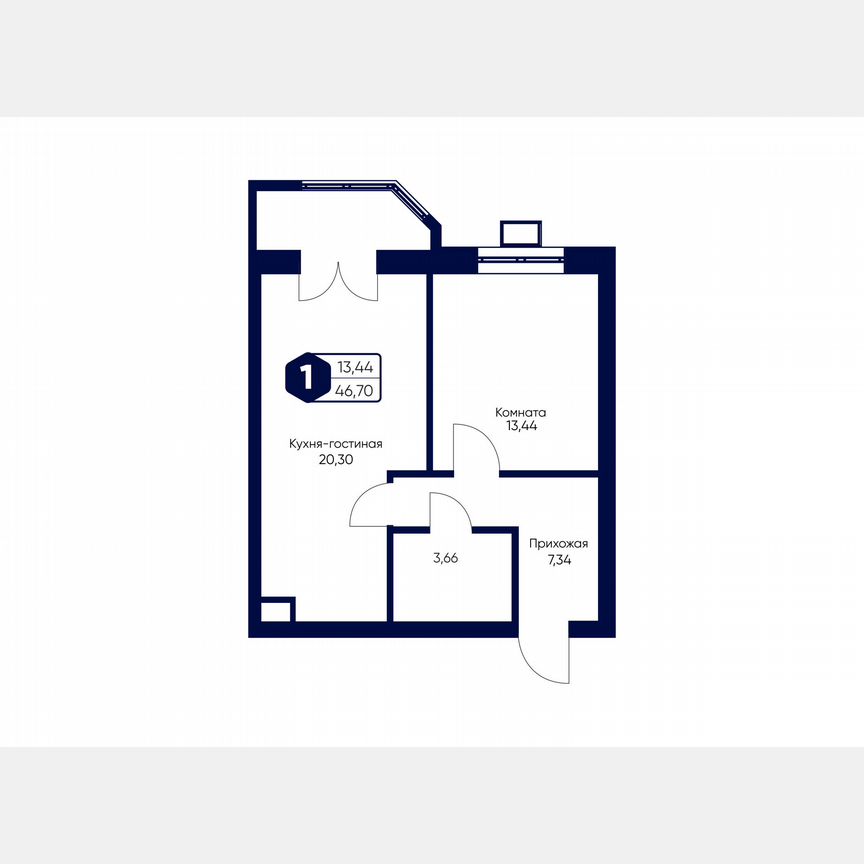 1-к. квартира, 46,7 м², 5/5 эт.