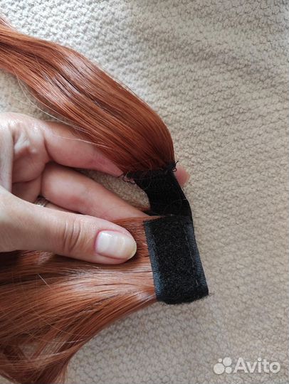 Шиньон хвост на заколках и липучке рыжий