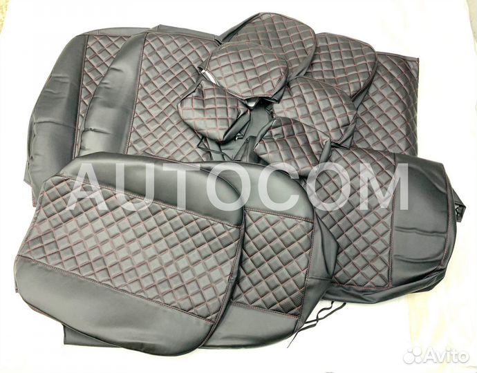 Чехлы на сидения ваз 2170 кожа/кожа (красный ромб)