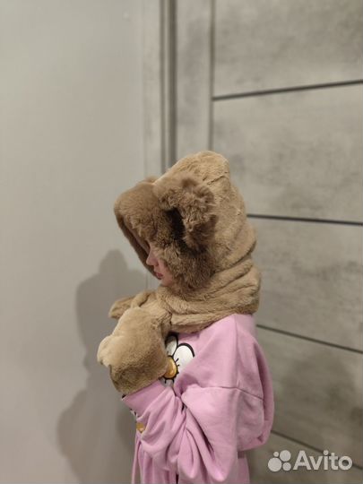 Шапка с ушками шарф капор капюшон