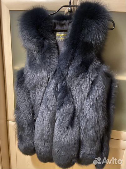 Песцовый полушубок темно-синий