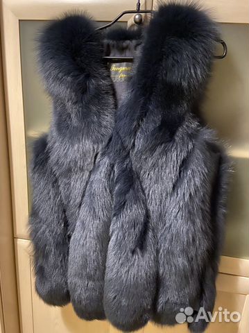 Песцовый полушубок темно-синий