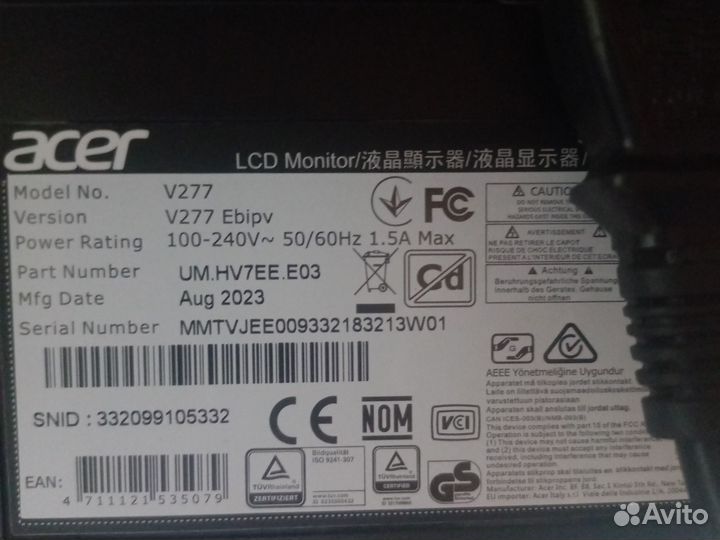 Монитор Acer v277 Ebipv