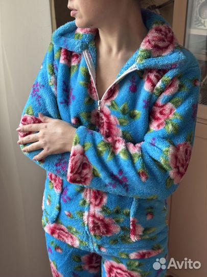 Пижама женская теплая махровая, домашний костюм