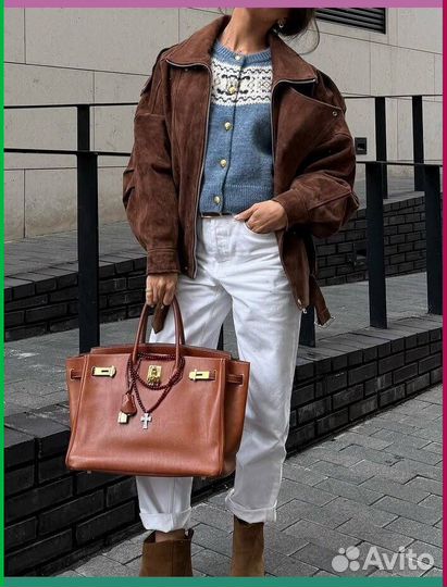 Бомбер-косуха женская коричневая кожа