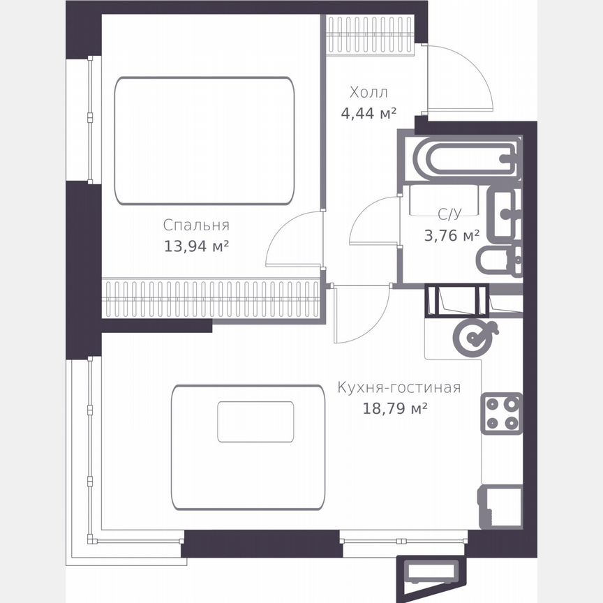 1-к. квартира, 40,9 м², 4/11 эт.