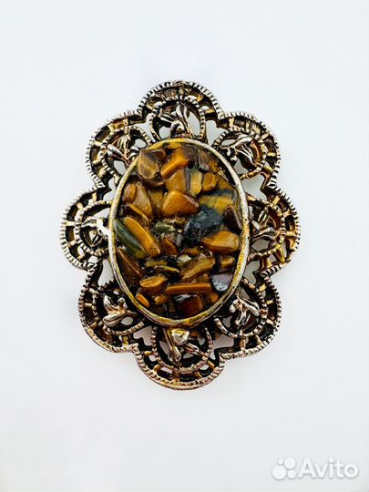Винтажная брошь Англия тигровый глаз