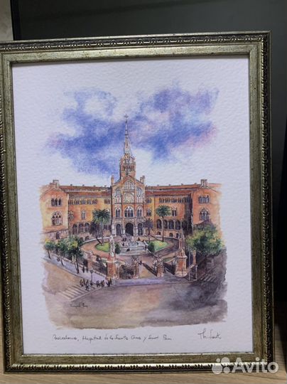 Акварели с видами Барселоны в рамках