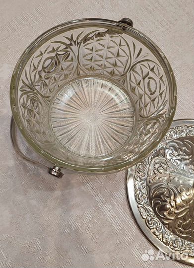 Сахарница СССР, конфетница, стекло, металл