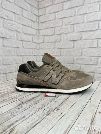 Кроссовки великаны New Balance 574 без сетки хаки