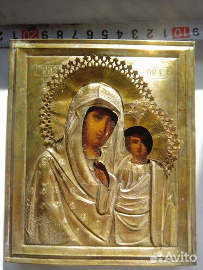 Старинная икона Казанская Богородица Штихель