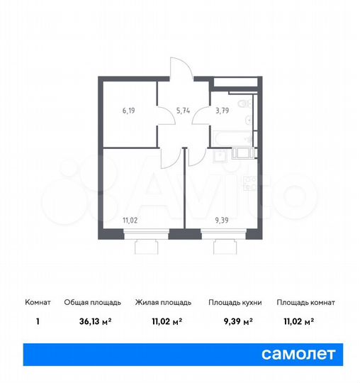1-к. квартира, 36,1 м², 17/17 эт.