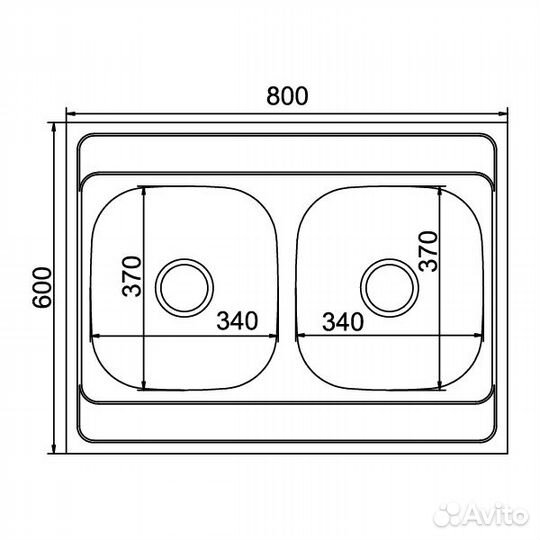 Мойка для кухни 60Х80 (0,6) 2 чаши 180мм