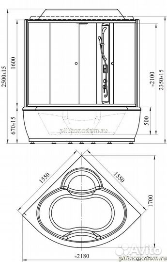 Radomir Калифорния Душевой бокс без гидромассажа с крышей типа сендвич