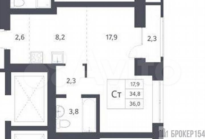 Квартира-студия, 34,8 м², 16/25 эт.