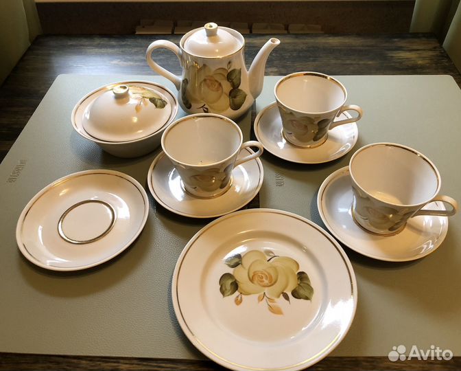 Кофейный чайный сервиз СССР желтая роза