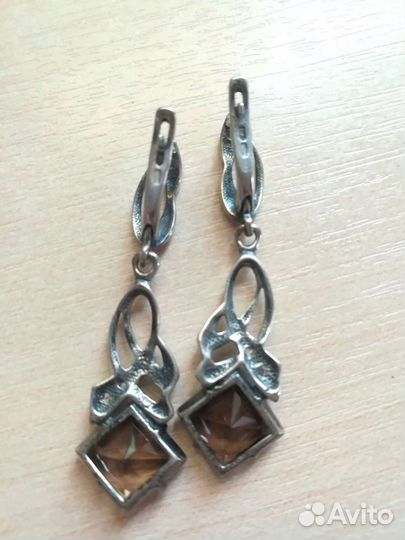 Серьги серебро с раухтопазом