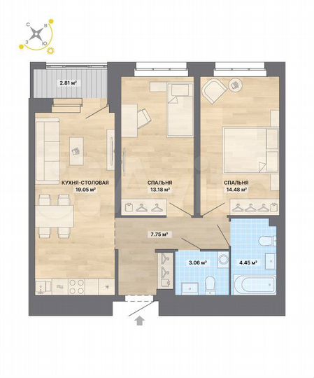 2-к. квартира, 64,8 м², 28/32 эт.