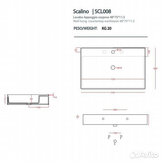 Artceram Scalino Раковина накладная 75х48см, с 1 о