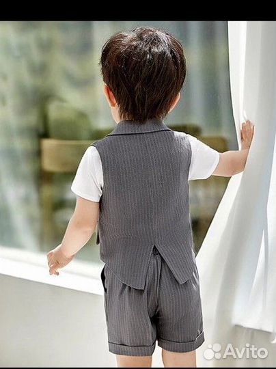 Праздничный костюм для мальчика 80 серый бабочка