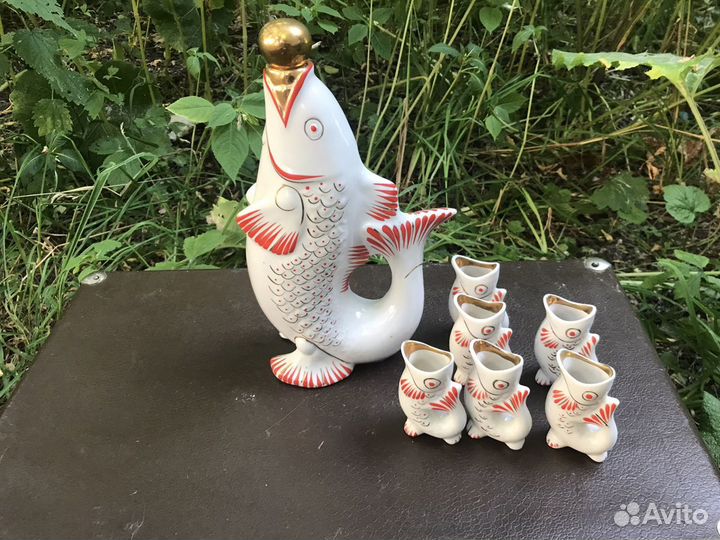 Графин рыбка,посуда из глины, чугун СССР