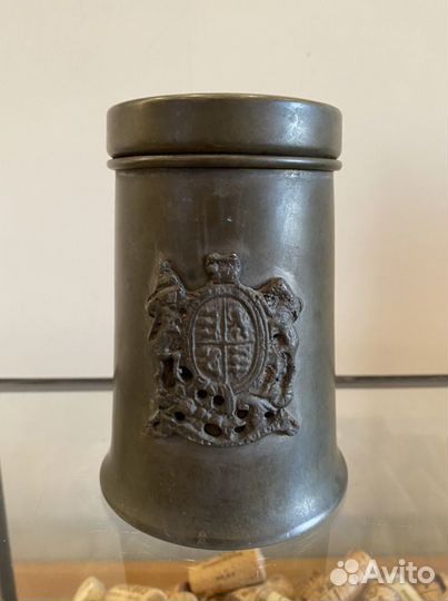 Антикварная пивная кружка, пепельница. Медь, олово