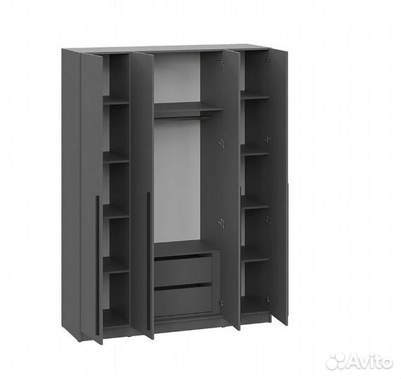 Шкаф 4-х створчатый Берген 1.6 м с ящиками серый г