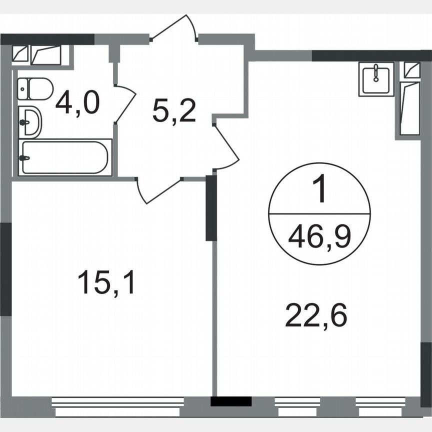 1-к. квартира, 46,9 м², 9/17 эт.