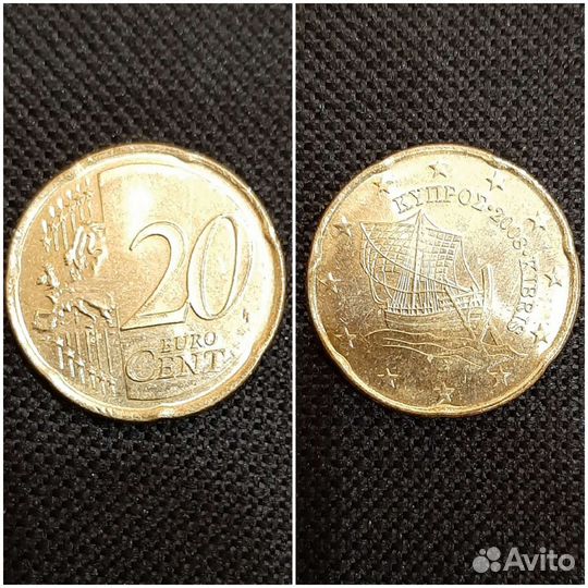 Монета Кипр 20 евроцентов. 2008 г