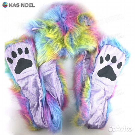 Шапка меховая радужный единорог