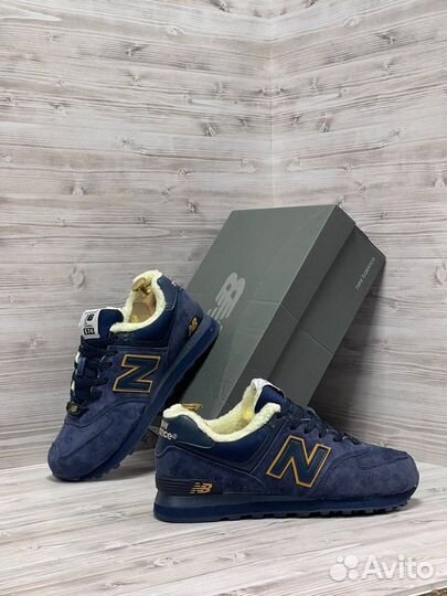 Кроссовки new balance 574 синие с мехом 41-46