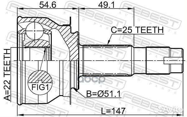 ШРУС наружный 22X50X25 chevrolet cobalt 2011- 1