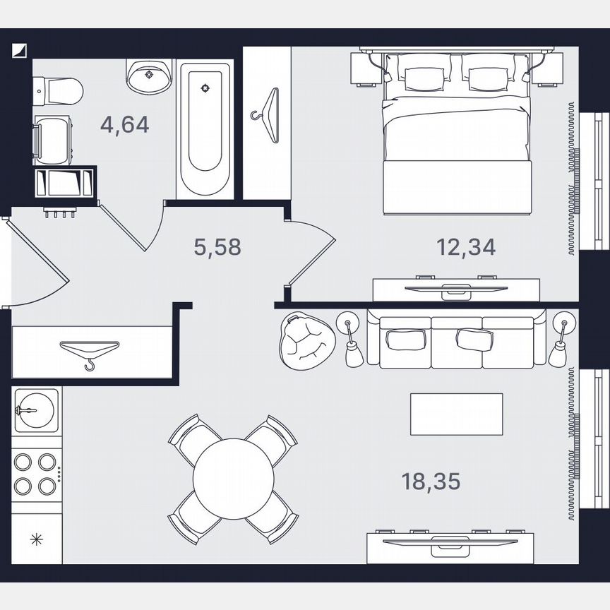 2-к. апартаменты, 40,9 м², 9/24 эт.
