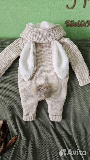 Новый Вязанный комбинезон с ушками зайца