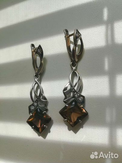 Серьги серебро с раухтопазом