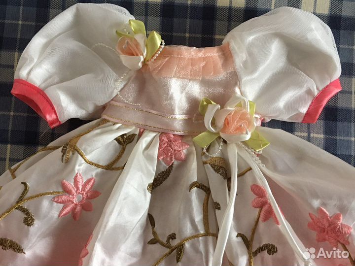 Платье для куклы фарфоровой+шляпка,зонтик