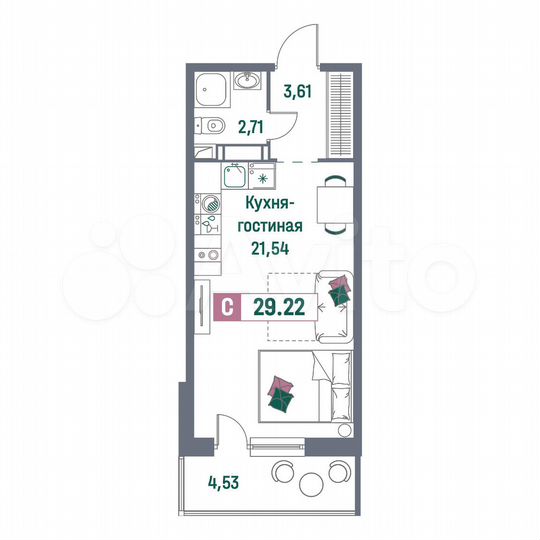 Квартира-студия, 29,2 м², 11/16 эт.