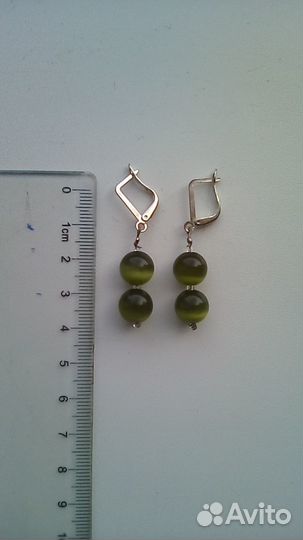 Серьги с камнем кошачий глаз