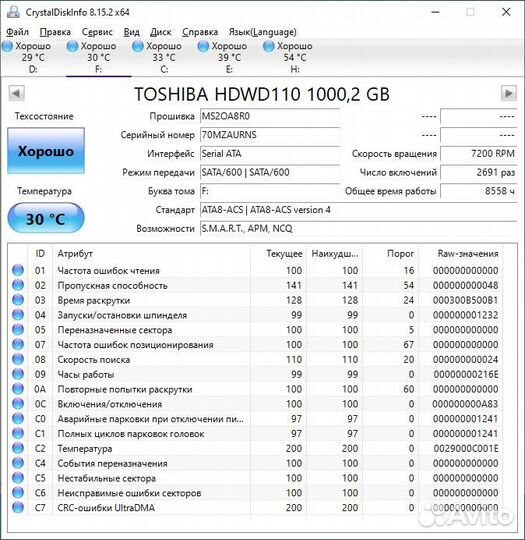 Жесткий диск 1 тб Toshiba 8500 часов