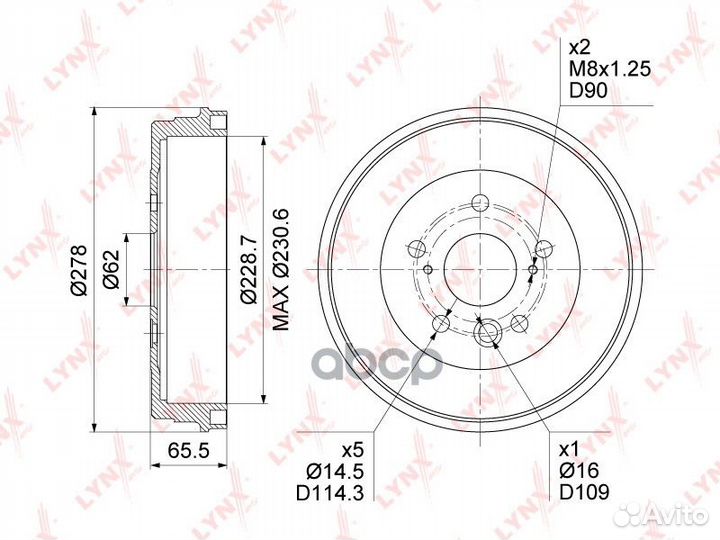 Барабан тормозной зад BM1185 lynxauto