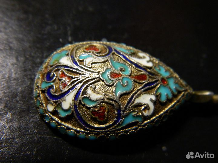 Кофейная ложка. Серебро 84x, перегородчатая эмаль