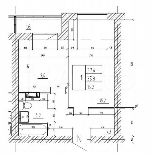 1-к. квартира, 35,7 м², 2/3 эт.