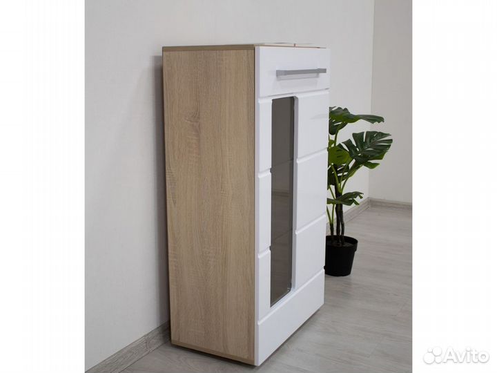 Шкаф 0,6м (Витрина) Глянец Белый/Венге Милан шк17