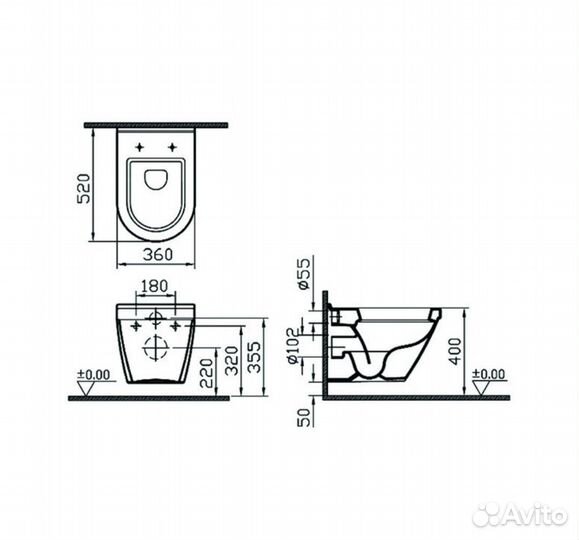 Унитаз подвесной безободк vitra S50 7740B003-0075