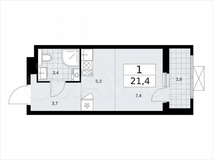 Квартира-студия, 21,4 м², 3/19 эт.