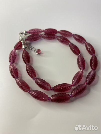 Малиновые бусы чешское стекло 44 см