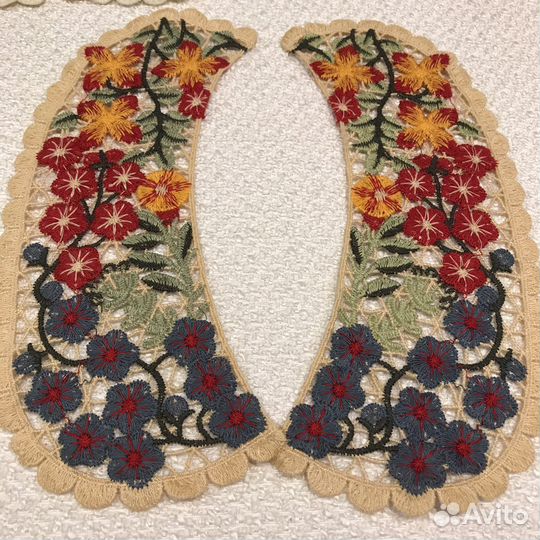 Воротничок пришивной вышитые объемные цветы