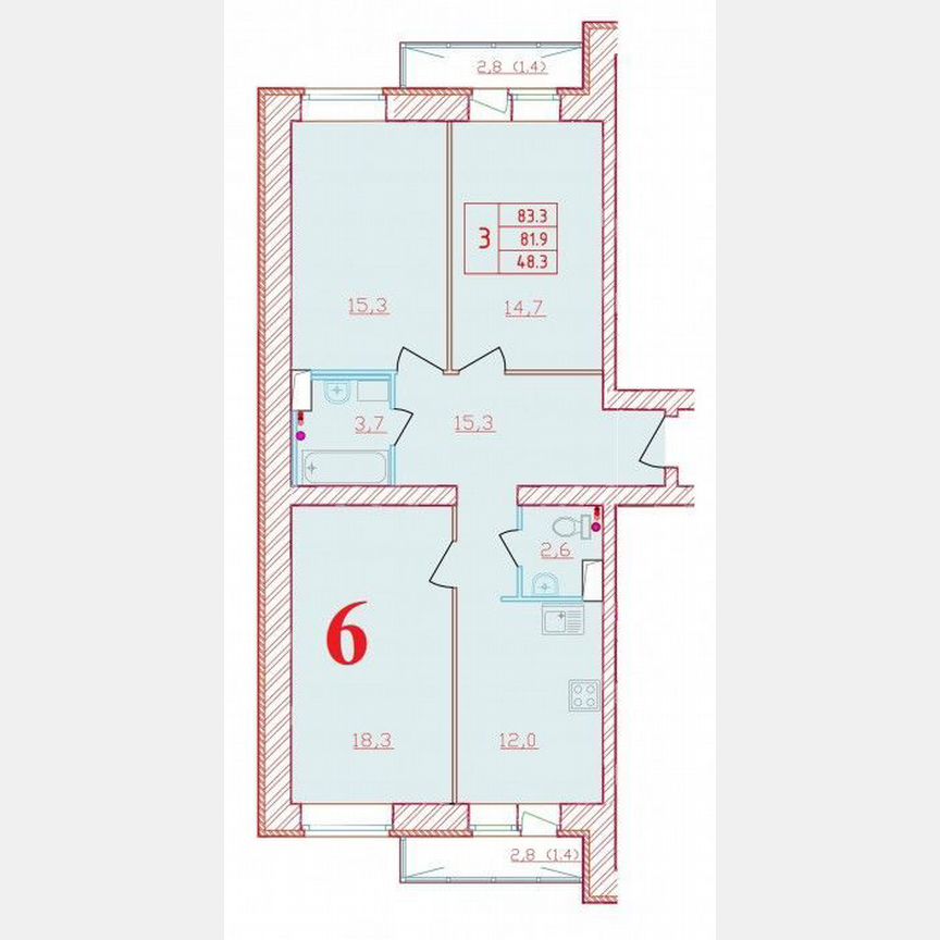 3-к. квартира, 83,3 м², 7/9 эт.
